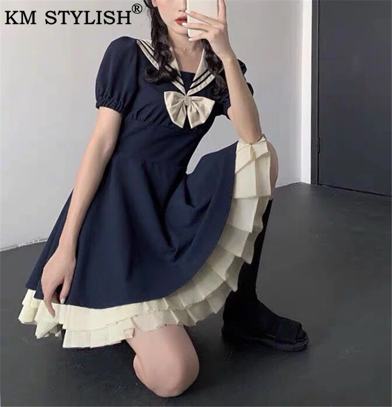 Женские японские платья для девочек школьная форма цельнокроеное платье