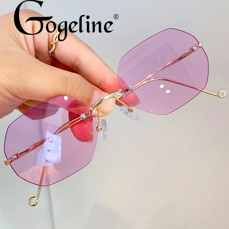 

Fashion Rimless Sunglasses Women Brand Designer Irregular Shades Cutting Lens Ladies Metal UV400 Frameless Eyeglasses