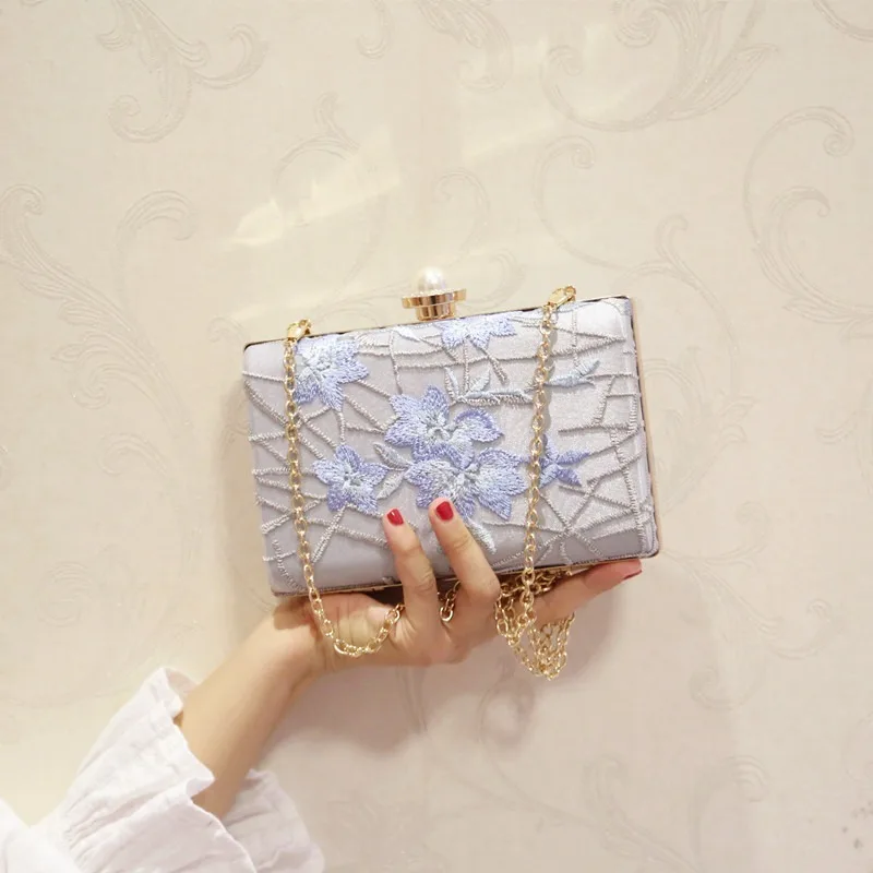 New Handbag Embroidered Hand Square Sling Bag Fashion Mini One-Shoulder Cross-Body Dinner Clutch Purse |