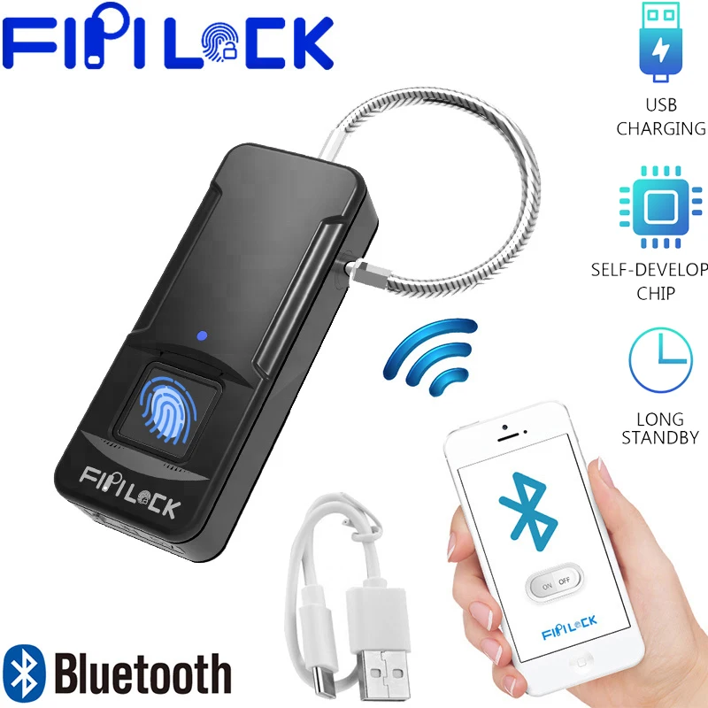 Fipilock Bluetooth блокировка отпечатков пальцев без ключа USB Перезаряжаемый Чехол для