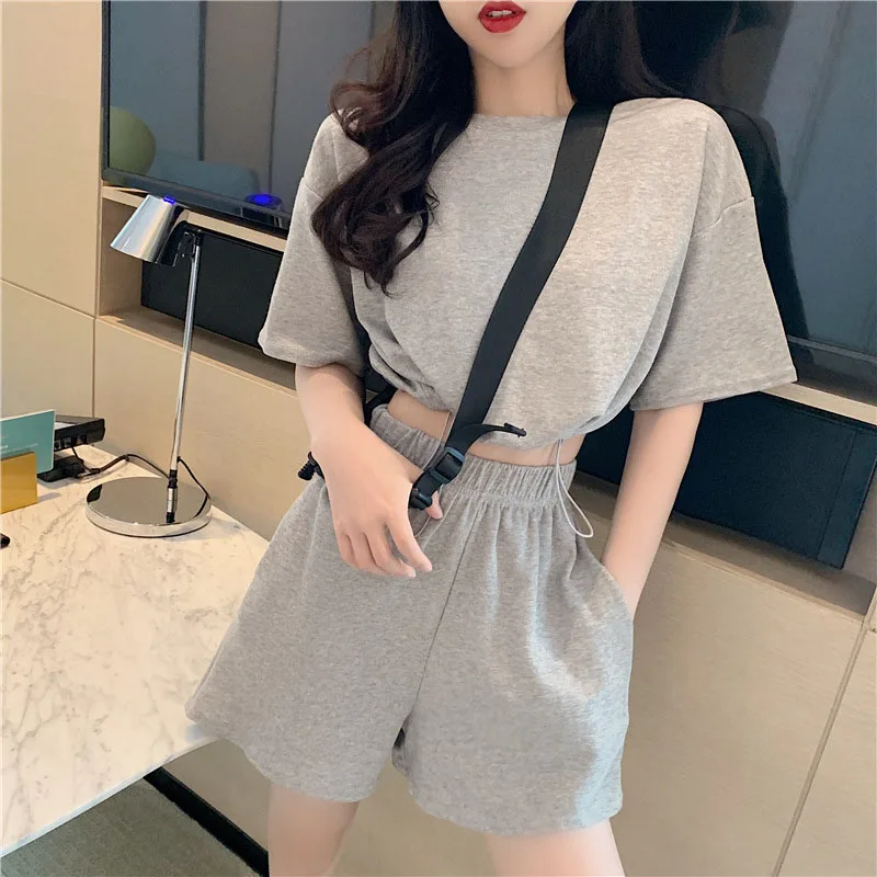 

Summer Women's Tracksuits Two Piece Sets O-neck Casual Woman T Shirts and Shorts Set Harajuku Casual Female Tracksuits Outfits