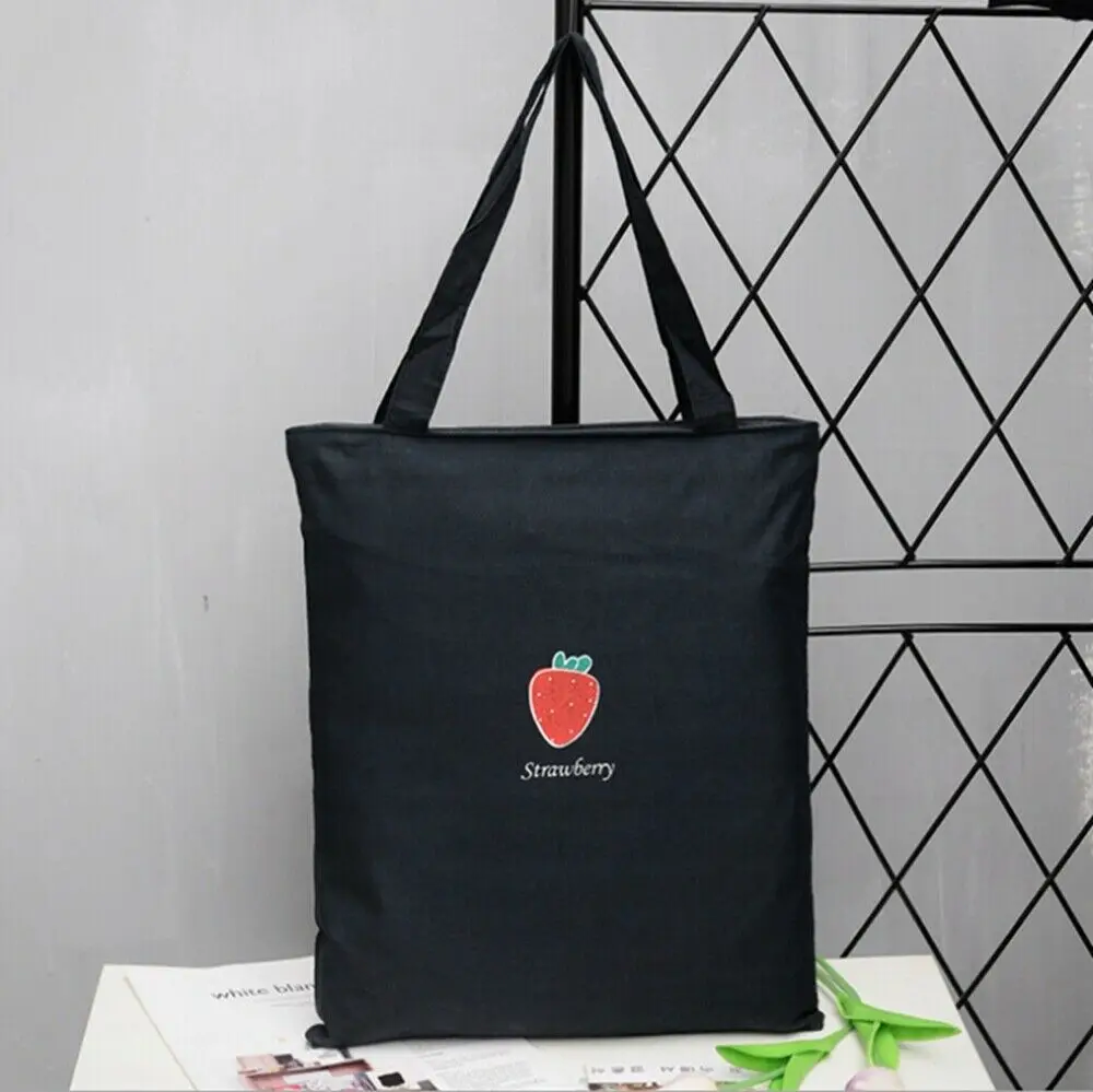 Black Strawberry Модная брендовая Новая креативная Женская пляжная сумка через плечо, холщовая летняя сумка для отдыха, сумка для покупок, золотая молния - Цвет: Black Strawberry