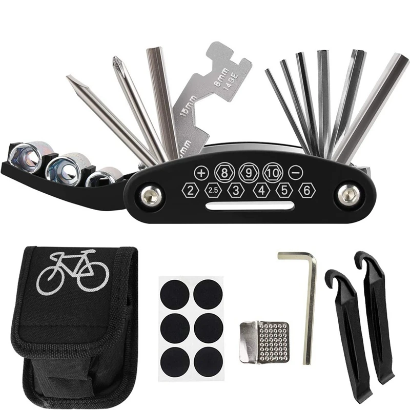 

16 in 1 Bike Tools Repairing Set Tire Repair Accessory Tire-lever Wrench Screwdriver Chain Steel Bicycle Multifunction Tool