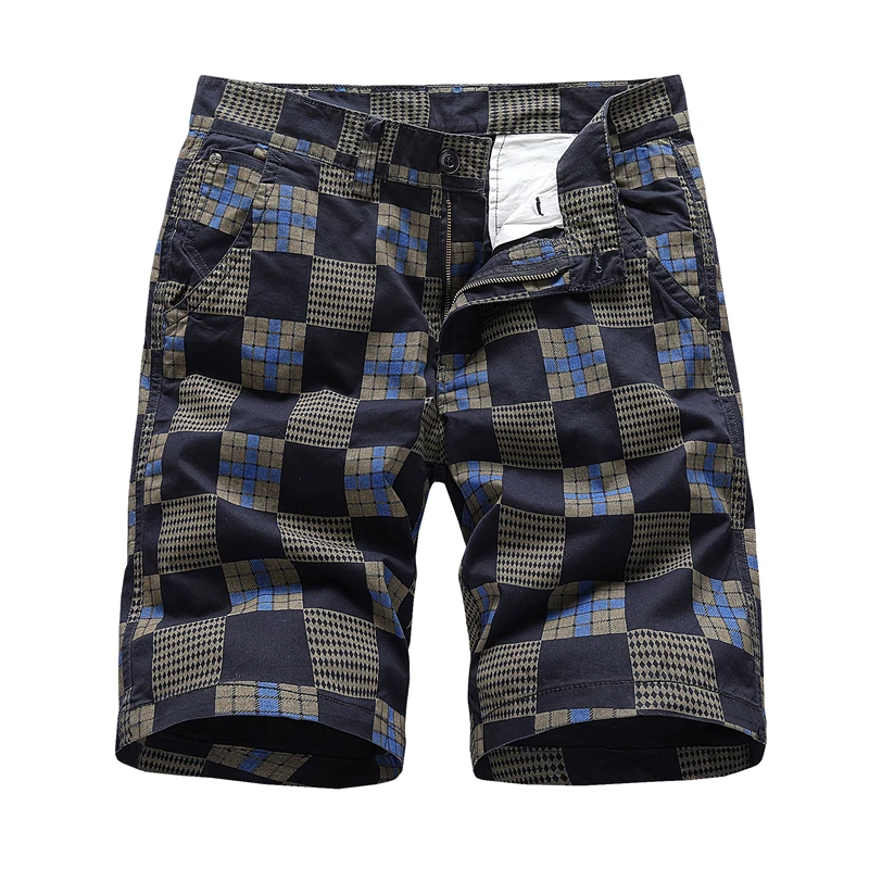 

Huncher Mens Shorts Smart Casual 2021 Summer Plus Size Fashion Shorts For Men Plaid Printed Black Knee Length Male Beach Shorts