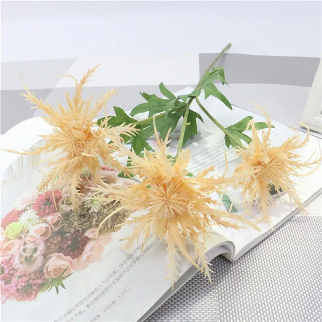 60cm orange yellow Искусственный зеленый 3 головки шип петрушка завод DIY креативное Искусство Цветочная композиция искусственный цветок украшение дома гостиной - Цвет: 60cm orange yellow
