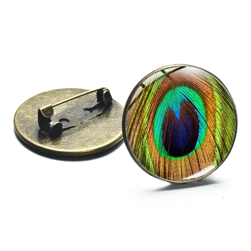 SIAN Newest Peacock Feathers Brooch Beautiful Green Feather Glass Gem Charm Bronze Silver Color Clothes Pins Metal Ethnic Style | Украшения