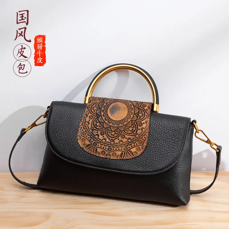 

Women handbags Genuine Leather 2021 New Small Square Head layer Cowhide Retro