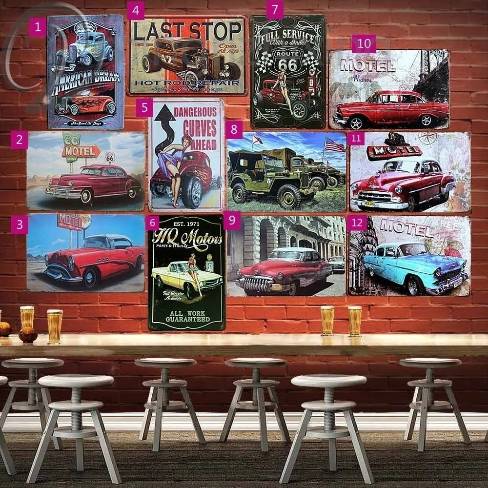 Motel Route 66 жестяные знаки бляшки ретро постер Бар фотография Кофейня настенные