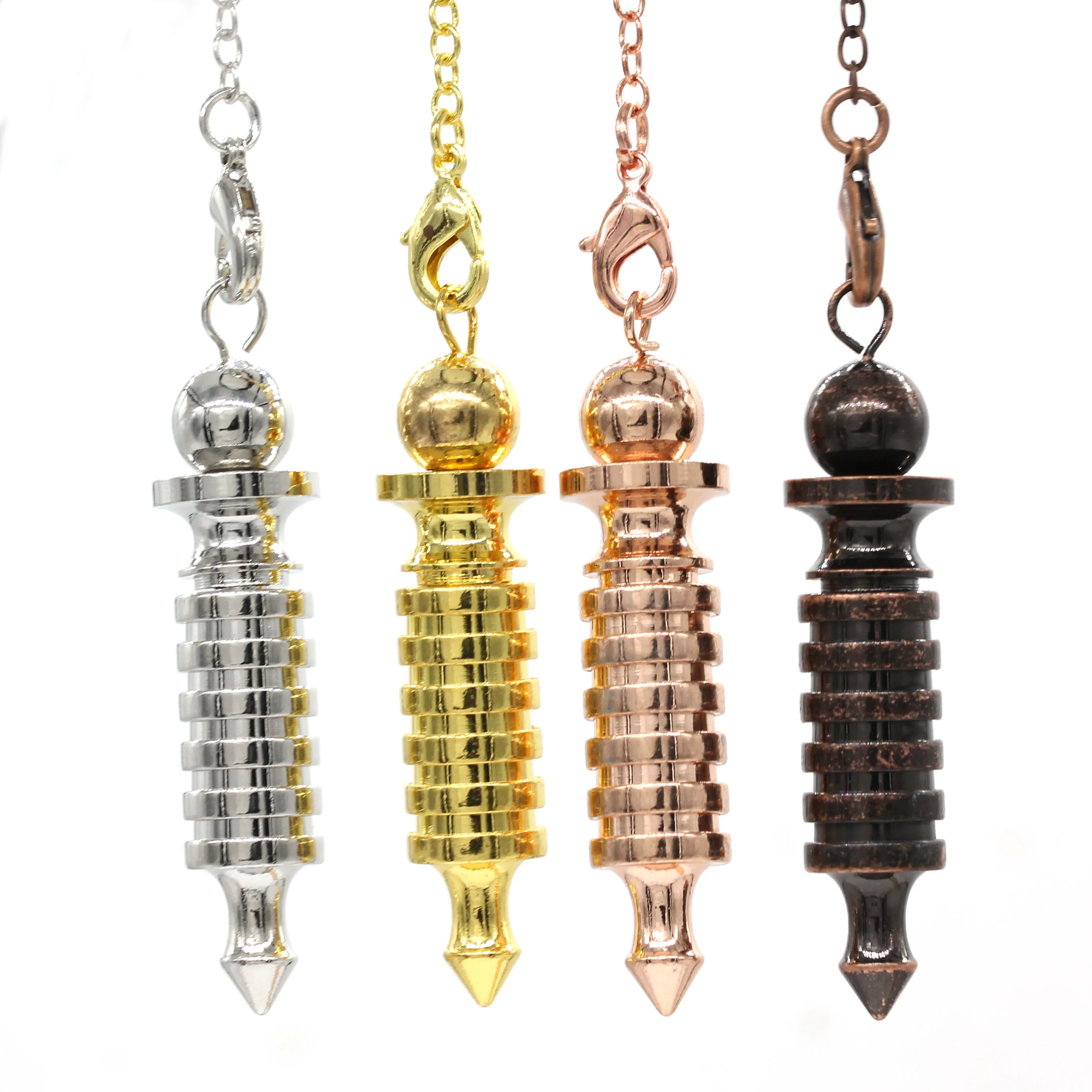

100-Unique 1 Pcs Many Colors Metal Spiral Shape Pendulum for Dowsing Pendant Link Chain Jewelry