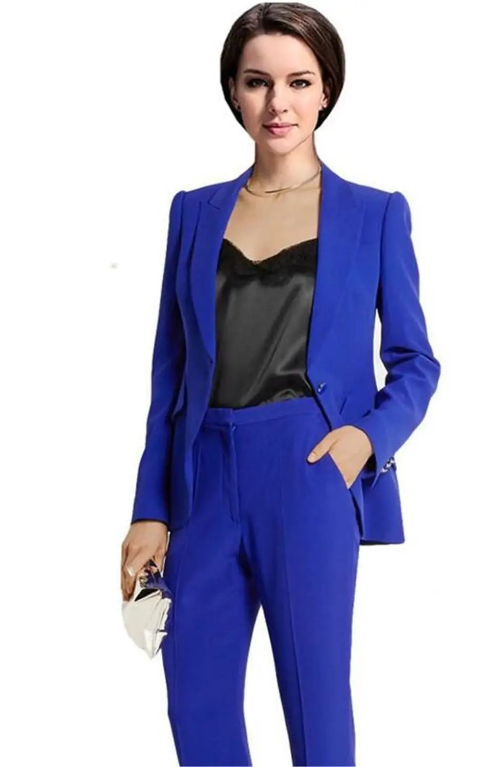 Королевский синий 2 шт женский брючный костюм куртка + брюки женские деловые