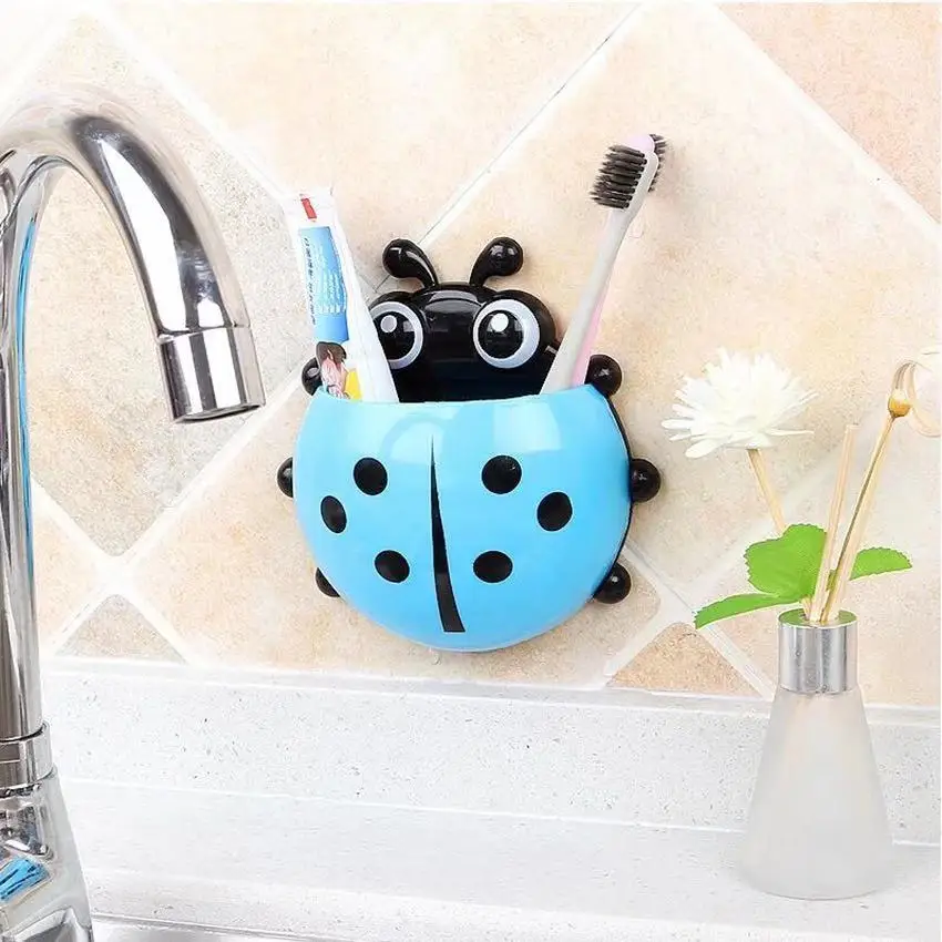 

1pcs Ladybug Animal Insect Toothbrush Holder Bathroom Cartoon Toothbrush Toothpaste Wall Suction Holder Rack Container Organizer