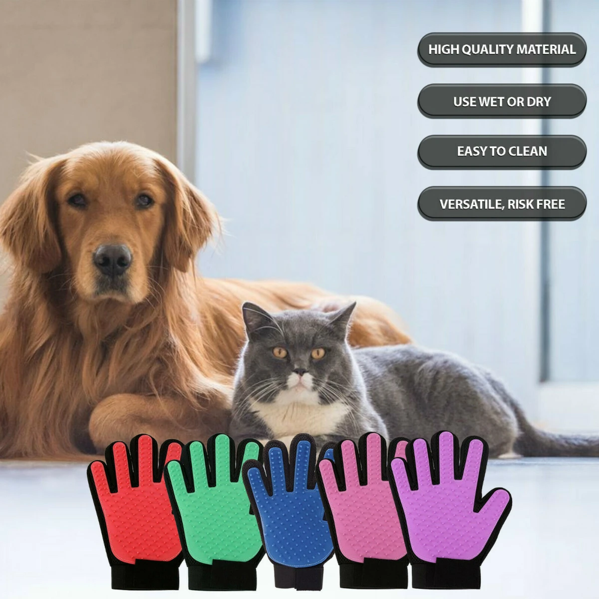 

Rubber Pet Dogs Cats Grooming Gloves Mitten Deshedding Cleaning Animal Hair Remover Brush Scratcher for Dog Cat Combing Massage