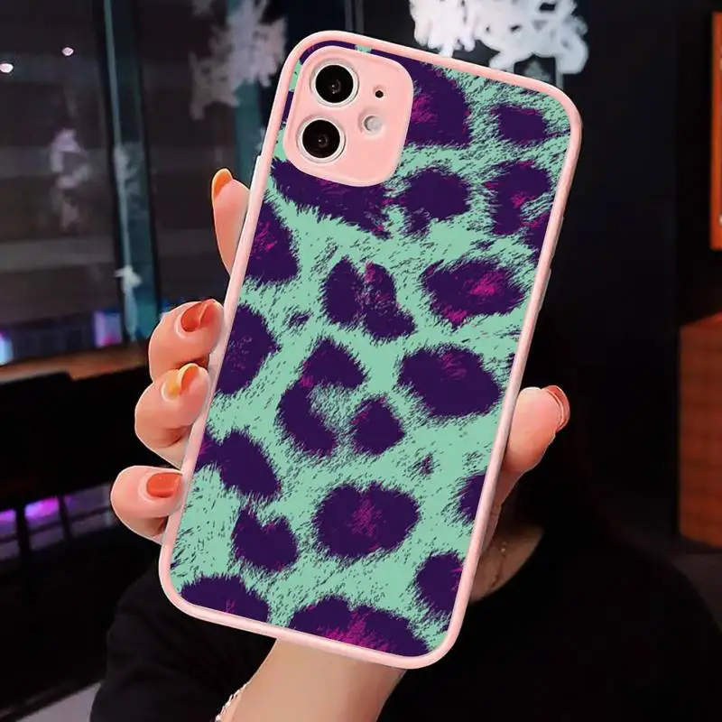 

Phone Case For iPhone 12 11 Mini Pro XR XS Max 7 8 Plus X Tiger Leopard Print Matte transparent Pink Cover