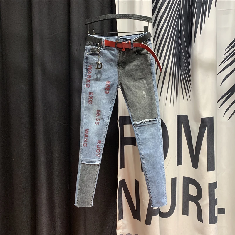 

European Hot Drilling Jeans Women 2020 Spring Summer New Frayed Skinny Pencil Pants Female Ripped Jeans Womens Jean Mujer