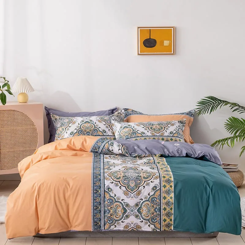 

100%Cotton Soft Duvet Cover Set Paisley Bohemian Bedding Set Bed Sheet Comforter Cover Pillow Shams 4Pcs Queen King size