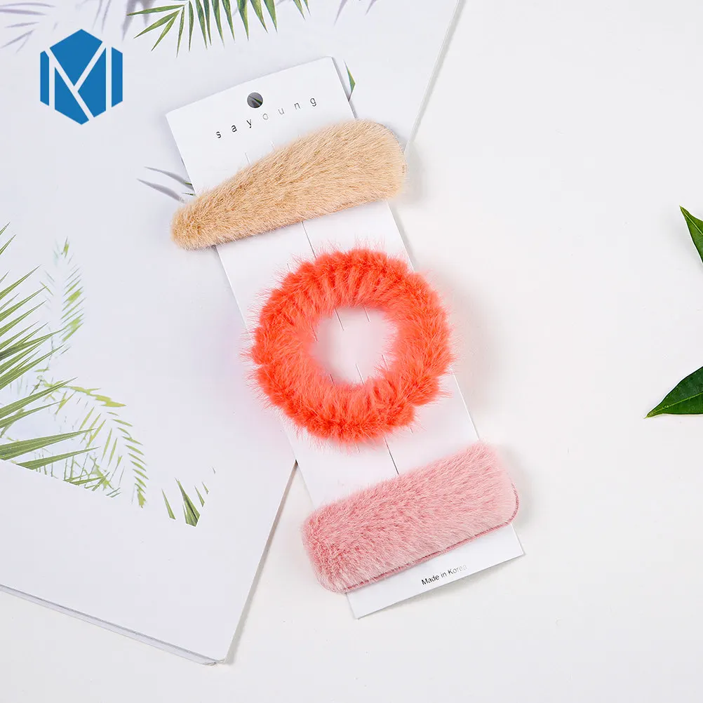 M MISM 3 шт./компл./набор корейские женские плюшевые заколки для волос резинка набор