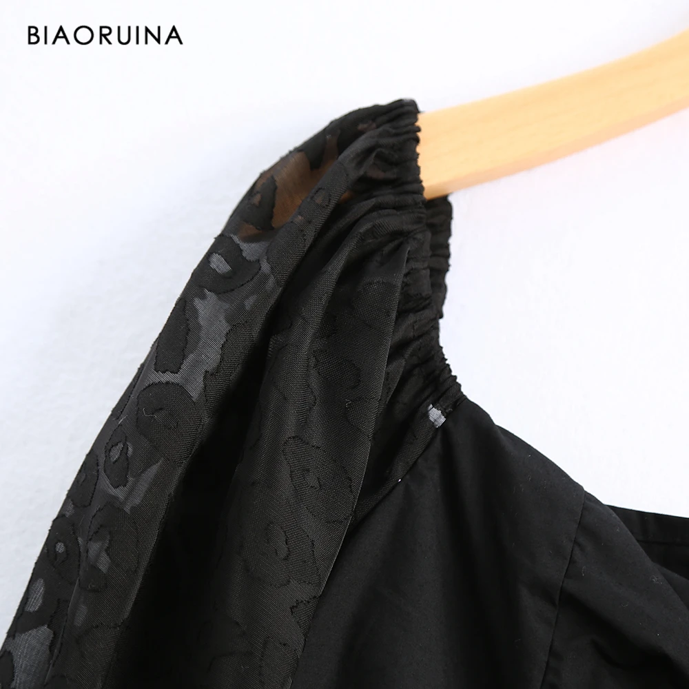 BIAORUINA женская черная леопардовая Сексуальная короткая рубашка с вышивкой и v