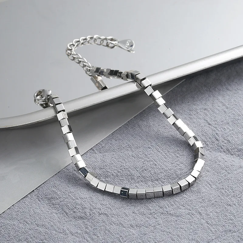

Simple Geometric Square Beads Chain Bracelets For Women Men Fashion Pearl Beaded Bangles Party Engagement Exquisite Jewelry Gift