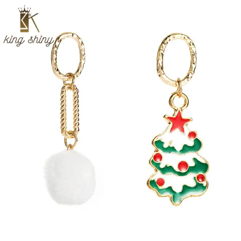 

Elegant Christmas Tree Shape Dangle Earrings for Woman Vintage Fur Ball Irregular Statment Drop Earring Christmas Girft for Girl