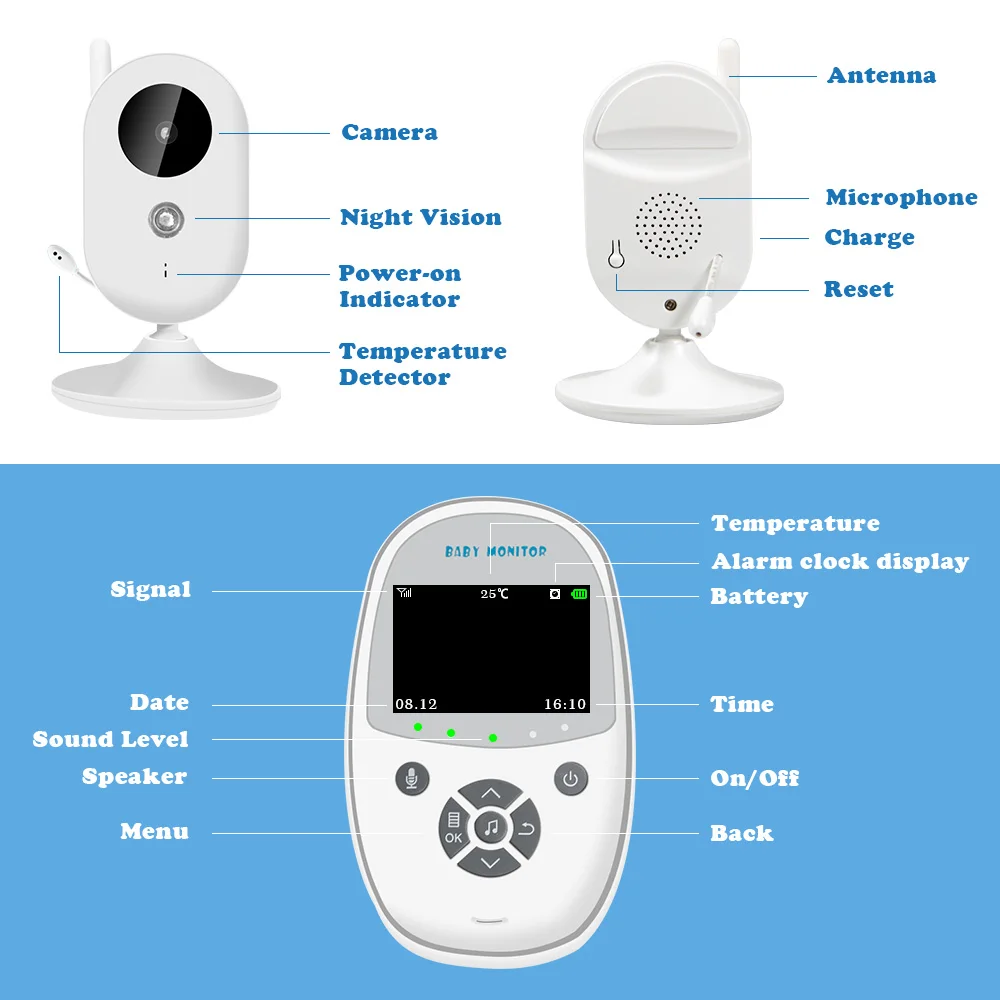 2 4 дюйма беспроводной видео детский монитор с камерой Двусторонняя аудио няня