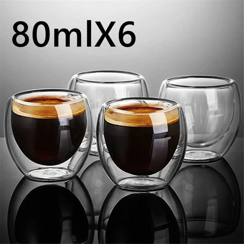 Juego de tazas de café expreso de cerveza de Taza de cristal de doble pared resistente al calor, taza de Cerveza Hecha a mano, vasos de cristal para té, whisky, novedad