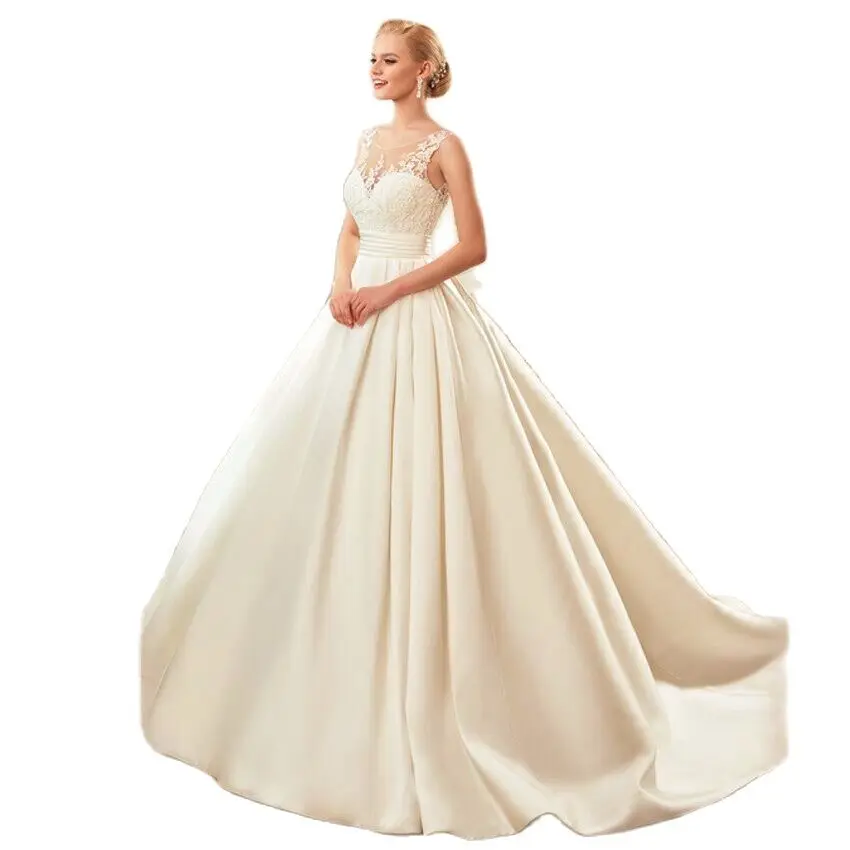 

Sexy Backless Satin Wedding Dresses 2021 Chapel Train Bridal Gowns Ivory vestido noiva princesa