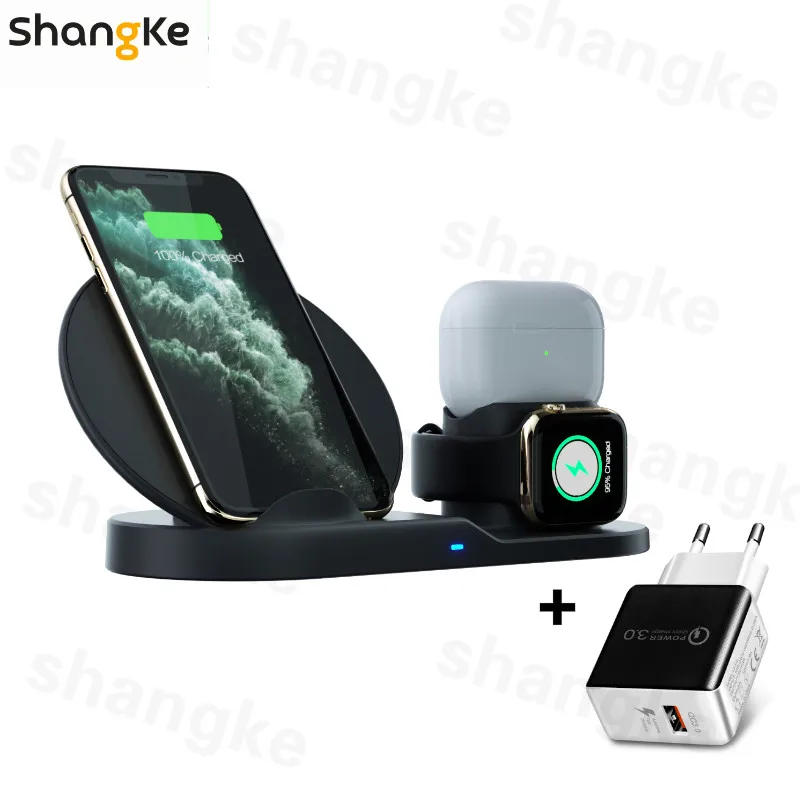 Беспроводная зарядная подставка 3 в 1 для Apple Watch и AirPods Pro Qi быстрая Беспроводная зарядная станция совместима с iPhone 11