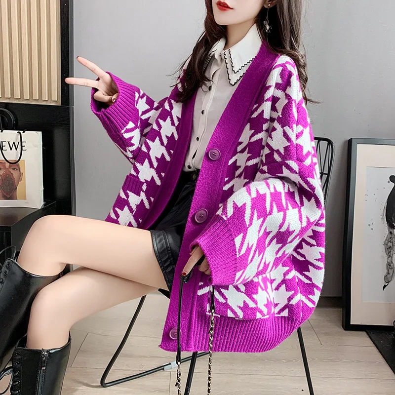 

Knitted cardigan women's autumn and winter 2021 new Korean version of the lazy loose plus size sweater coat thickened and thin