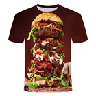 Футболка с 3d-изображением пищи для мужчин и женщин, повседневная смешная рубашка в стиле Харадзюку, с принтом гамбургеров, в стиле унисекс, лето