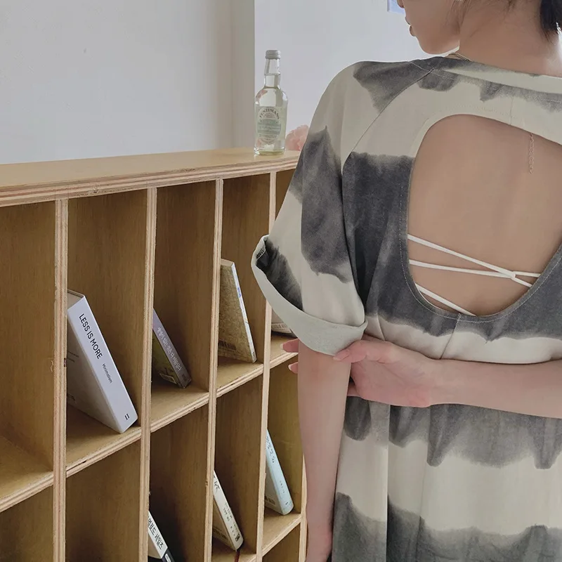 Женское летнее Повседневное платье футболка с широкой юбкой платья открытой