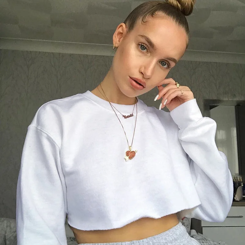 

Women's Clothes Crewneck Sweatshirt Plus Size Cropped Long-Sleeved Pullover Hoodie 2021 Autumn Black Fashion Harajuku Streetwear