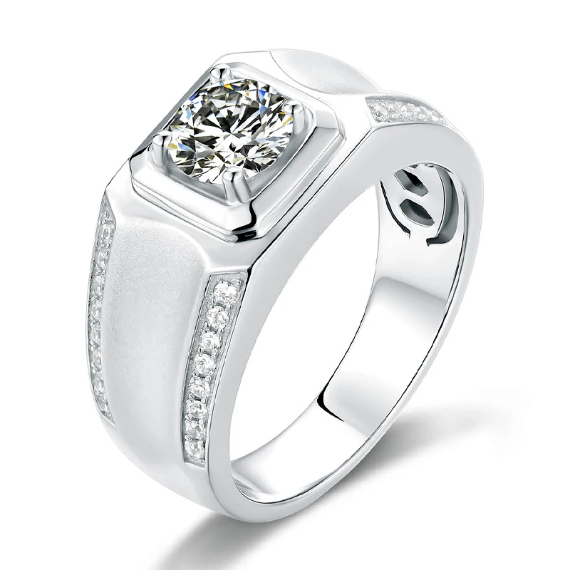 

Luxury 100% 925 Sterling Silver Real 1 Carat D Color Moissanite Anniversary Rings For Men Elegant Party Fine Jewelry Wholesale