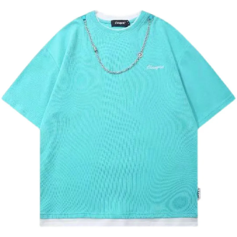 

2021 summer Korean new fried Street top two necklaces and short sleeve T-shirt tops for women