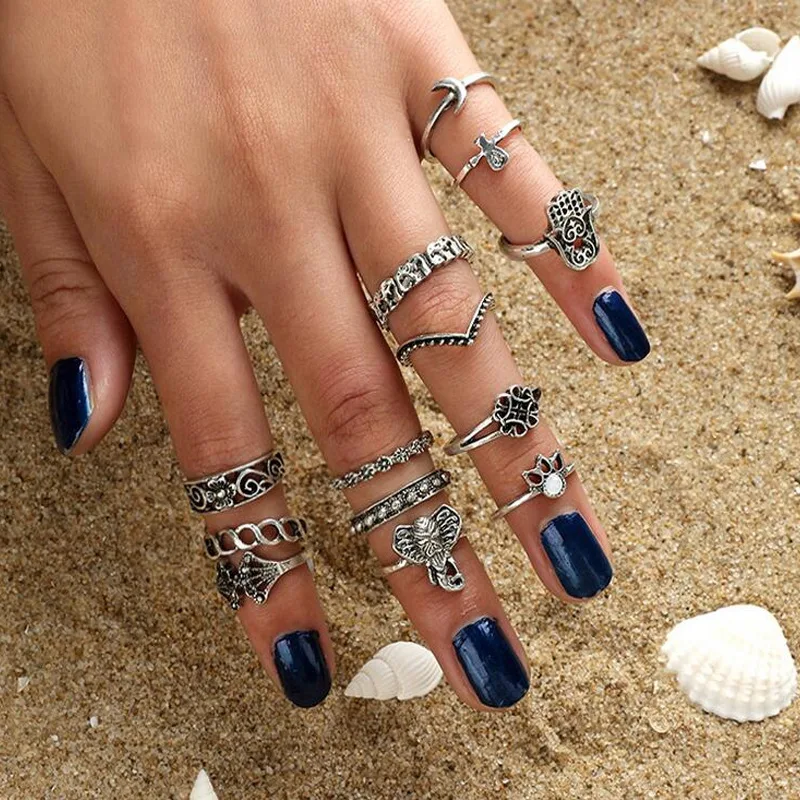 Набор серебряных колец кольцо украшение в винтажном стиле 2021 | Украшения и