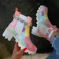 2021 crystal ankle boots for woman belt buckle real leather chelsea boots chunky high heels runway platform motorcycle boots