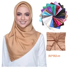 Новый малазийский Хиджаб Шелковый 90*90 шарф для женщин однотонные цветная бандана женский платок мусульманский хиджаб шарф исламский головной убор