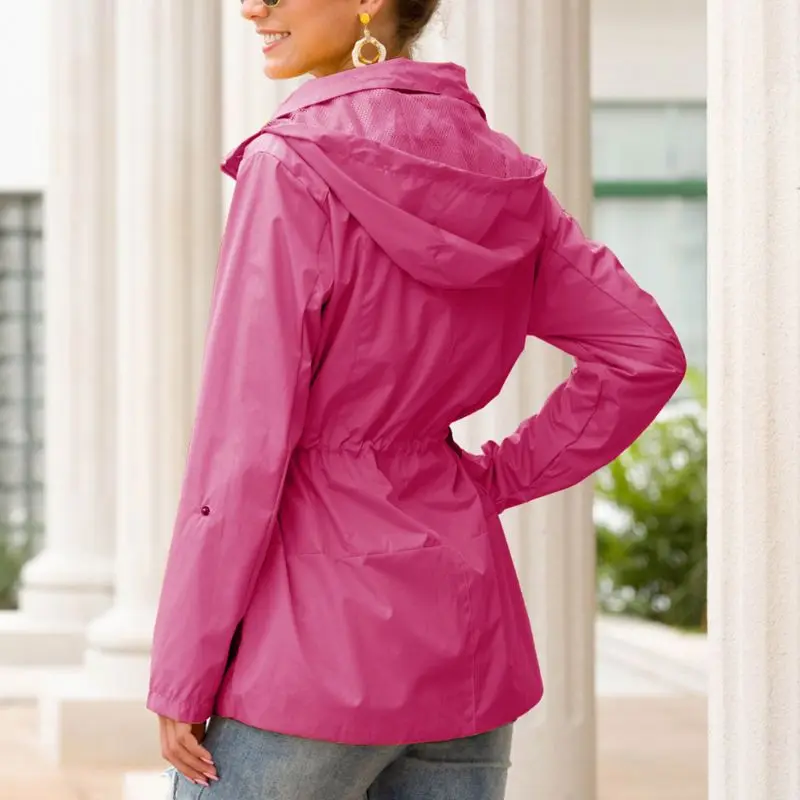 Куртка женская Водонепроницаемая с капюшоном длинный рукав шнурок на молнии