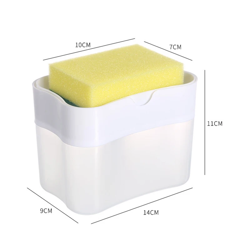 

Soap Pump Dispenser with Sponge Holder Cleaning Liquid Dispenser Container Manual Press Soap Organizer Kitchen Cleaner Tool