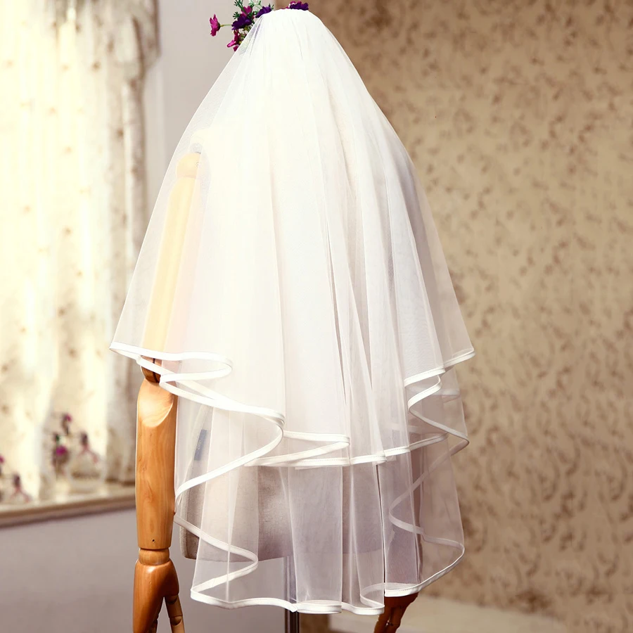 Женская Длинная свадебная фата 2 слоя Фата с расческой свадебные ленты верхний