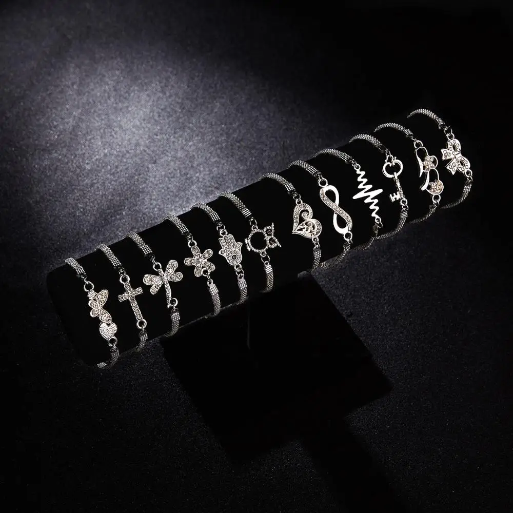 Браслет женский в европейском стиле с крестом бесконечности сердцем бабочкой