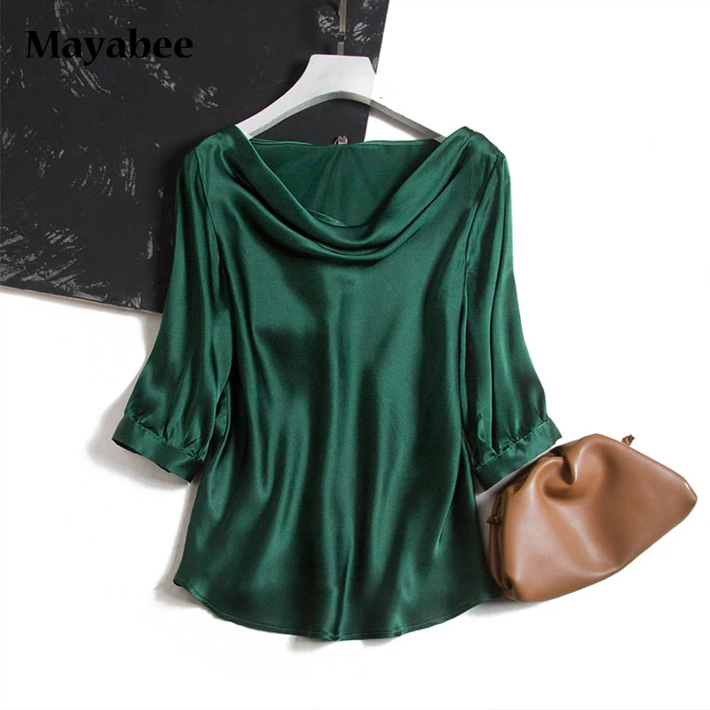 Heavy 100% Silk Blouse women Long-Sleeved T-Shirt Satin Shirt Foreign Style 2021 Spring And Summer New