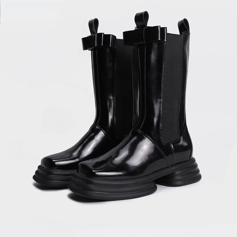 

2021 Winter New Chelsea Fashion Mosaic Chimney Microfiber Daily Thick with Wild High Boots Winter Shoes Women