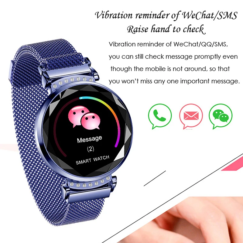 

2019 Women Watch Fitness Bracelet Blood Pressure Heart Rate Monitor Smart Watch 3D Diamo Valentine Day gift Lady for Android IOS