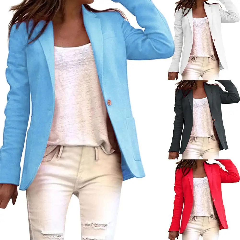 

Office Lady Solid Color Single Button Blazer Long Sleeve Suit Jacket Basic Coat