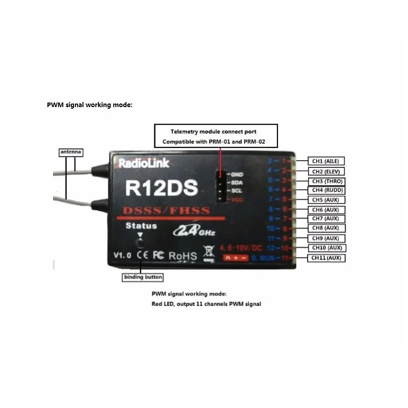 RadioLink R12DS 12CH 12 канальный приемник 2 4 ГГц для AT10 передатчик летательный аппарат