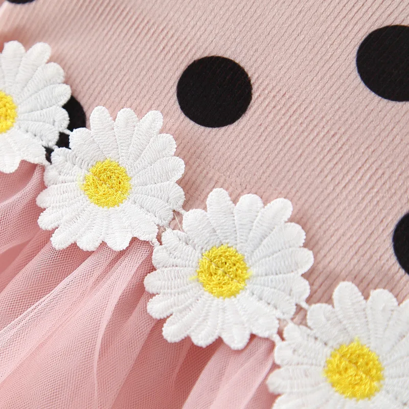 

Spring Infant Baby Girls Long Sleeve Polka Dot Daisy Flower Cotton Dress Clothing