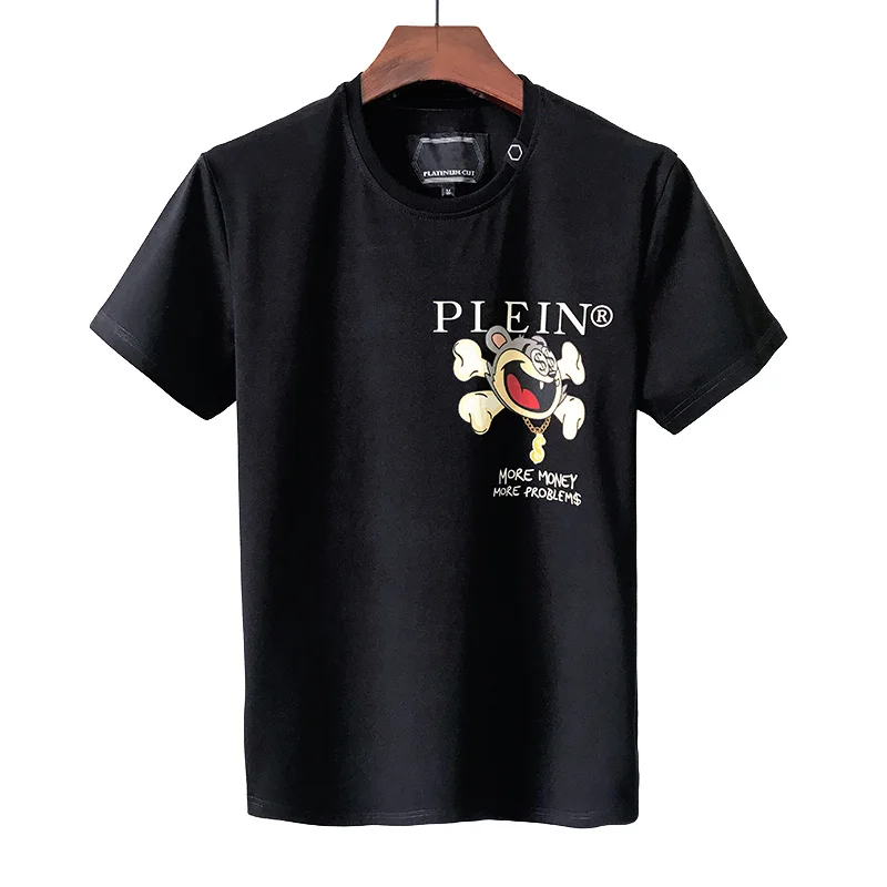 

2022 short sleeve t-shirt men's cartoon more money printing PP Milan Fashion pure cotton summer plein round neck high street top