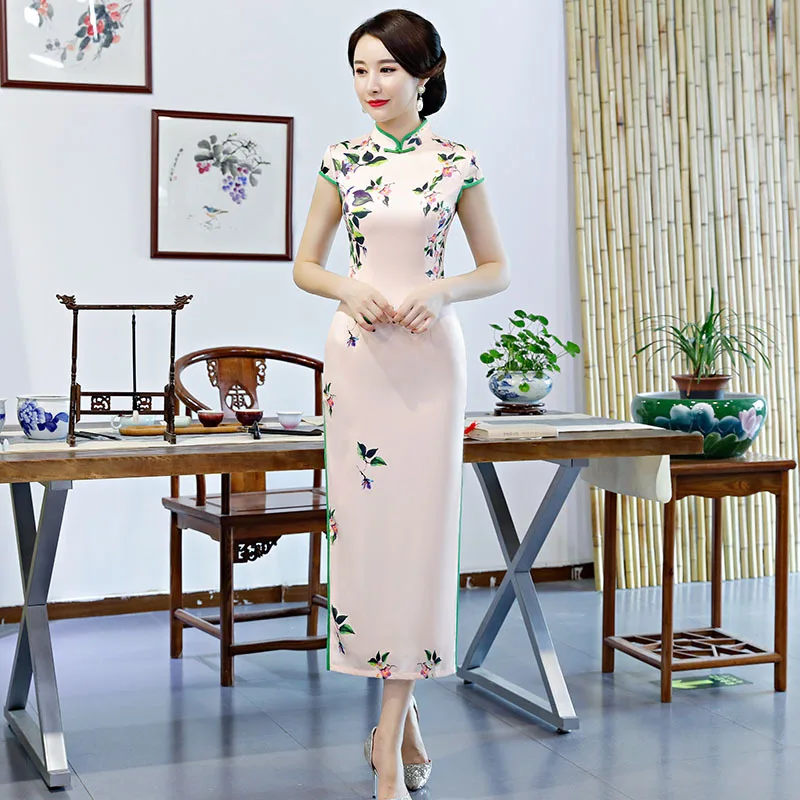 

Женское винтажное платье-Ципао из искусственного шелка, с цветочным принтом