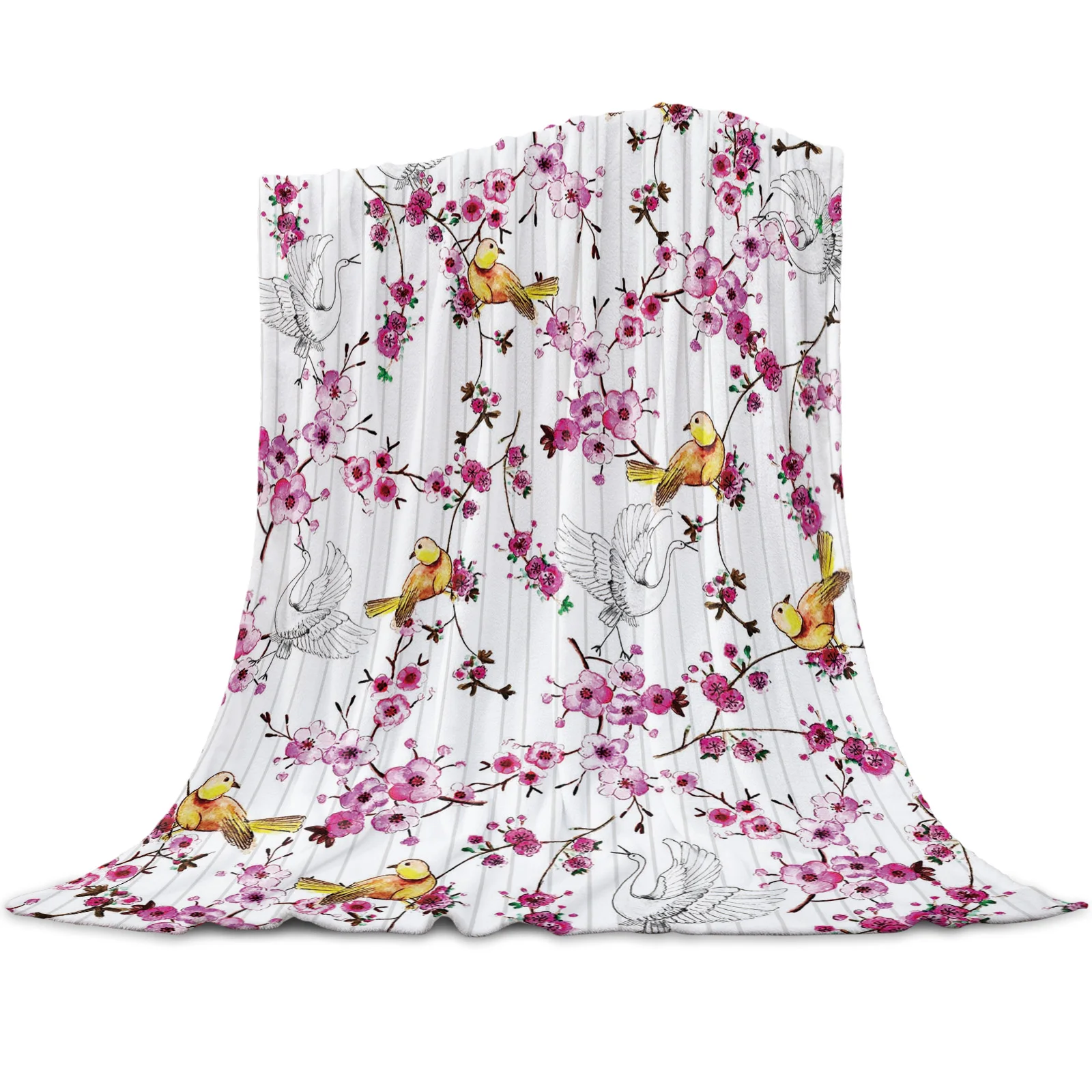 

Flower Pattern Bird Crane Throw Blanket Portable Travel Soft Blanket Home Decor Microfiber Flannel Blankets for Beds