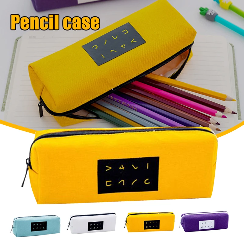 

Простой холщовый чехол для карандашей для студентов, Большой Вместительный органайзер для ручек с кисточкой для макияжа, для офиса, чехол д...
